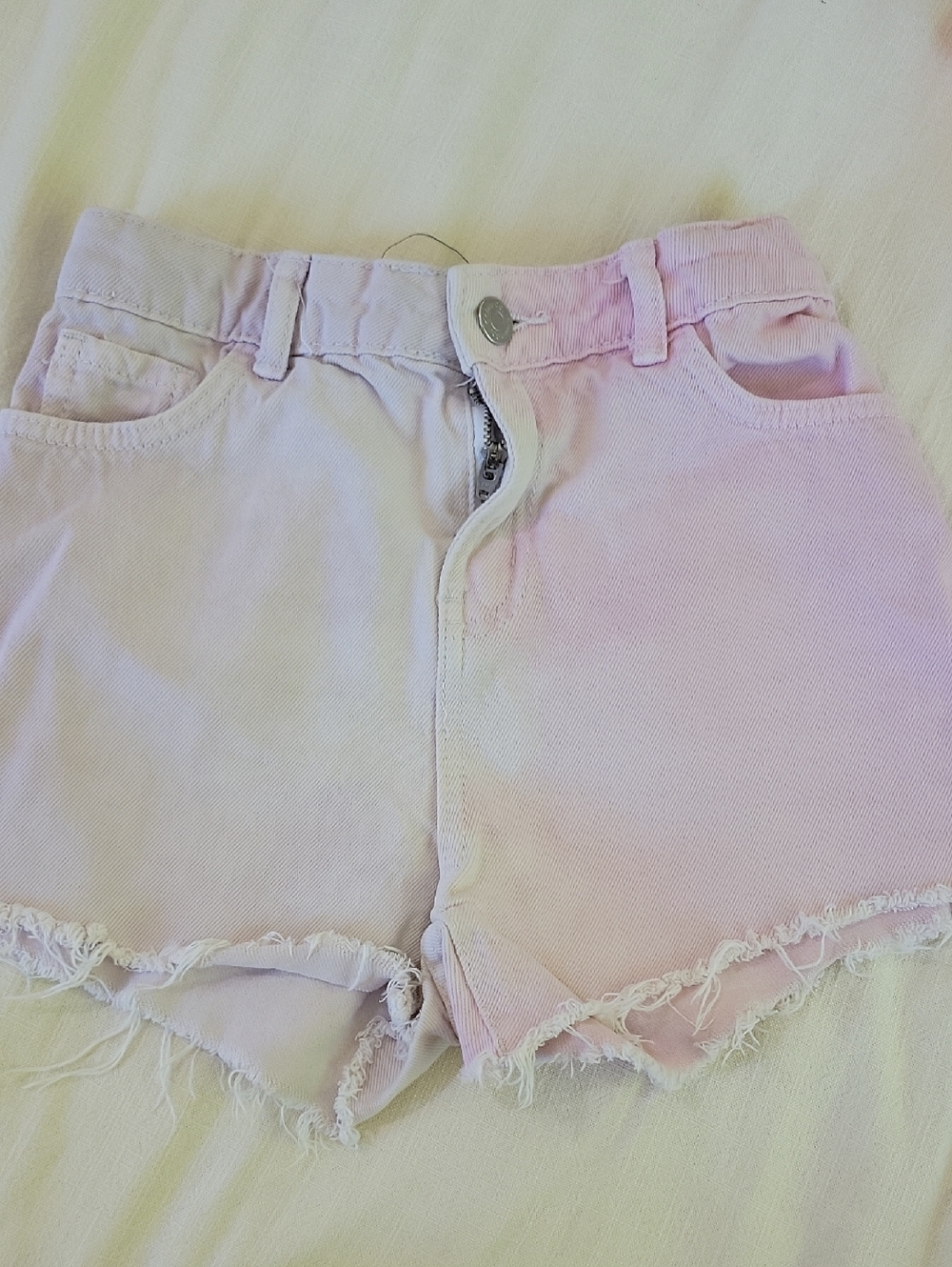Light Pink Frayed Hem Denim Shorts
